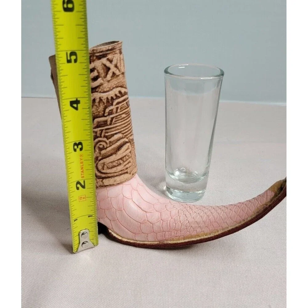 mexican mini leather wrapped boot tequila shots shaped like boot Pink And Brown